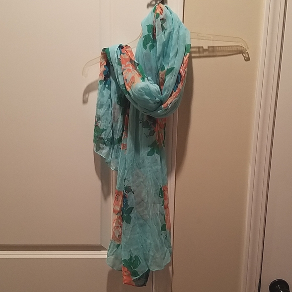 Ann Taylor Accessories - Ann Taylor blue and salmon colored flower shawl scarf